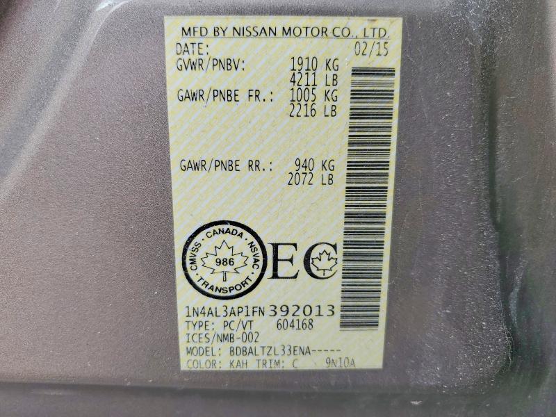 Продажа на аукционе авто 2015 Nissan Altima, vin: 1N4AL3AP1FN392013, номер лота: 78325495
