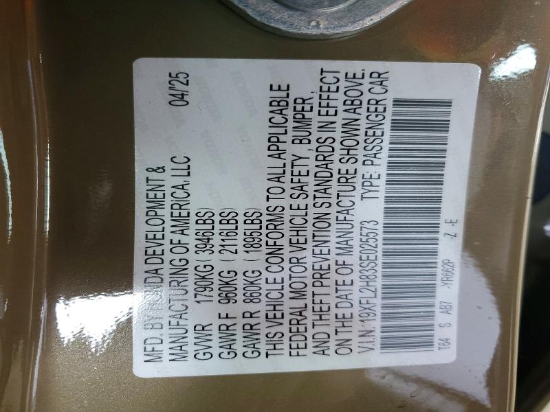 79621885 :رقم المزاد ، 19XFL2H83SE025573 vin ، 2025 Honda Civic مزاد بيع