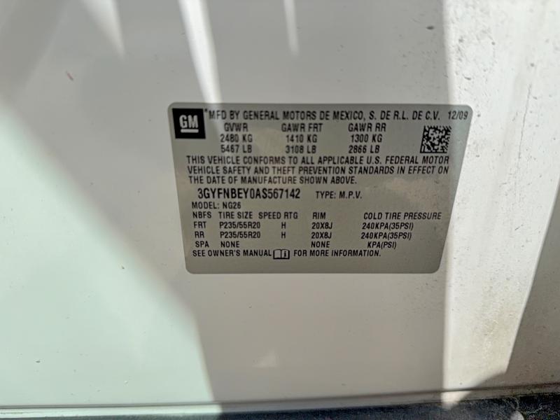 45489516 :رقم المزاد ، 3GYFNBEY0AS567142 vin ، 2010 Cadillac Srx مزاد بيع