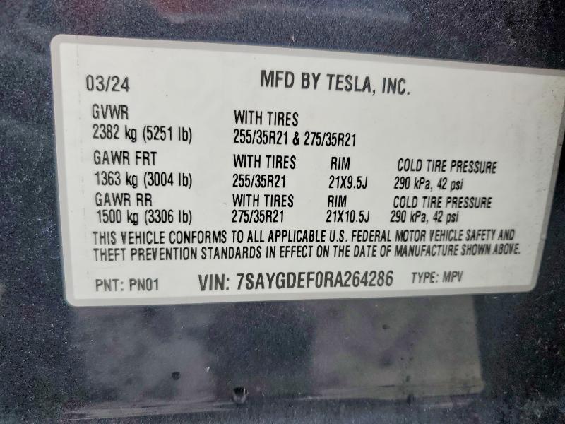 2024 Tesla Model Y მანქანა იყიდება აუქციონზე, vin: 7SAYGDEF0RA264286, აუქციონის ნომერი: 79808555
