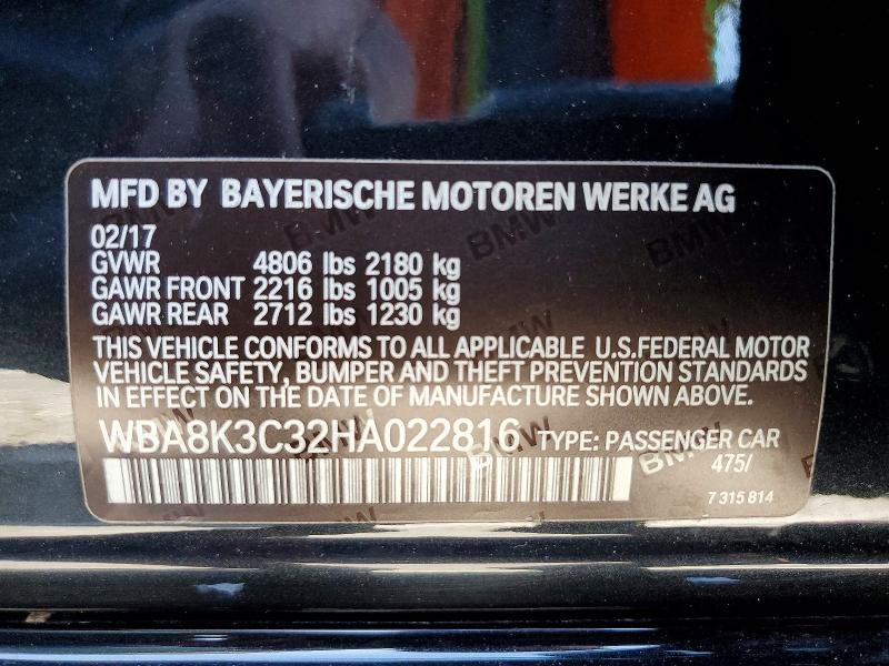 41744006 :رقم المزاد ، WBA8K3C32HA022816 vin ، 2017 Bmw 330 مزاد بيع