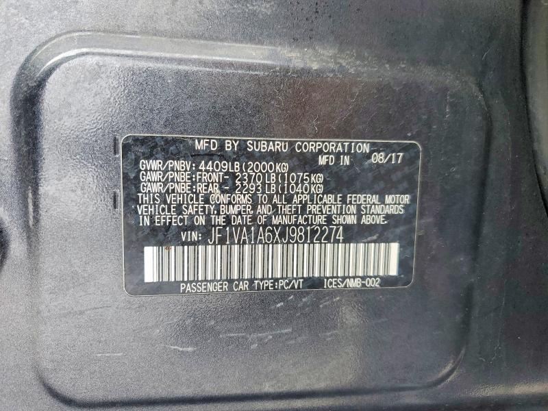 Aukcja sprzedaży 2018 Subaru Wrx, vin: JF1VA1A6XJ9812274, numer aukcji: 45816306