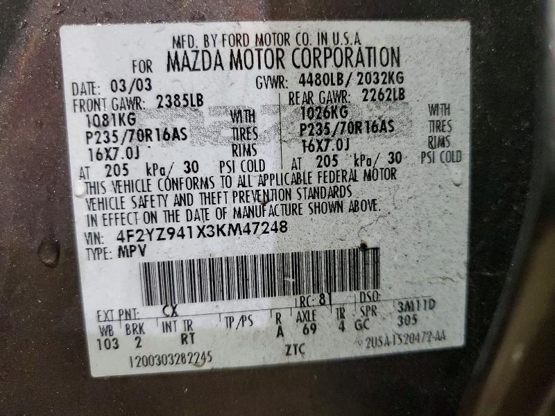 Продаж на аукціоні авто 2003 Mazda Tribute, vin: 4F2YZ941X3KM47248, номер лоту: 79160515
