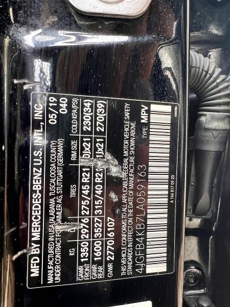 46898546 :رقم المزاد ، 4JGFB4KB7LA059163 vin ، 2020 Mercedes-benz Gle مزاد بيع