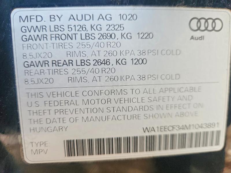 Aukcja sprzedaży 2017 Audi Q3, vin: WA1EECF34M1043891, numer aukcji: 48095396