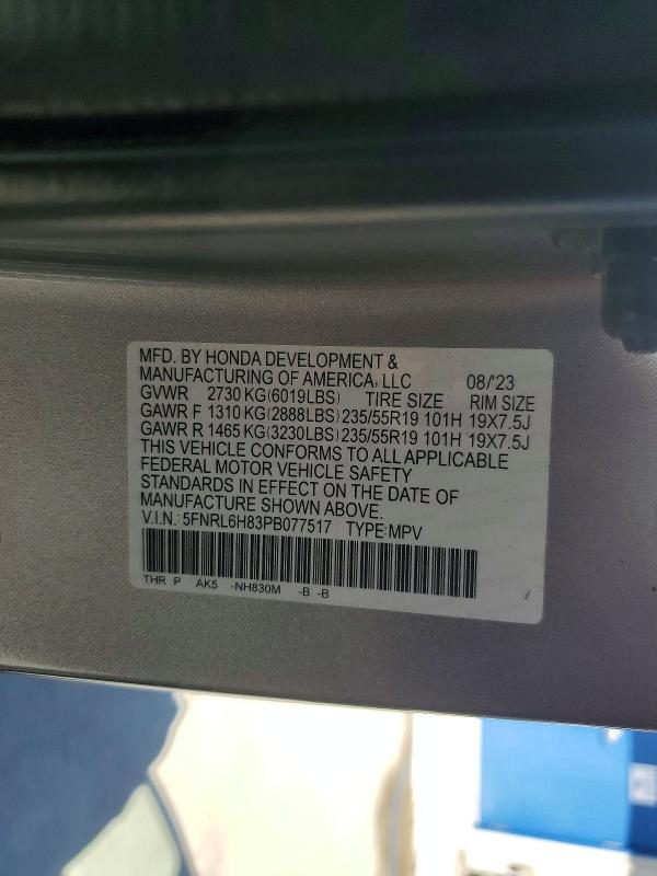 Aukcja sprzedaży 2023 Honda Odyssey, vin: 5FNRL6H83PB077517, numer aukcji: 46029776