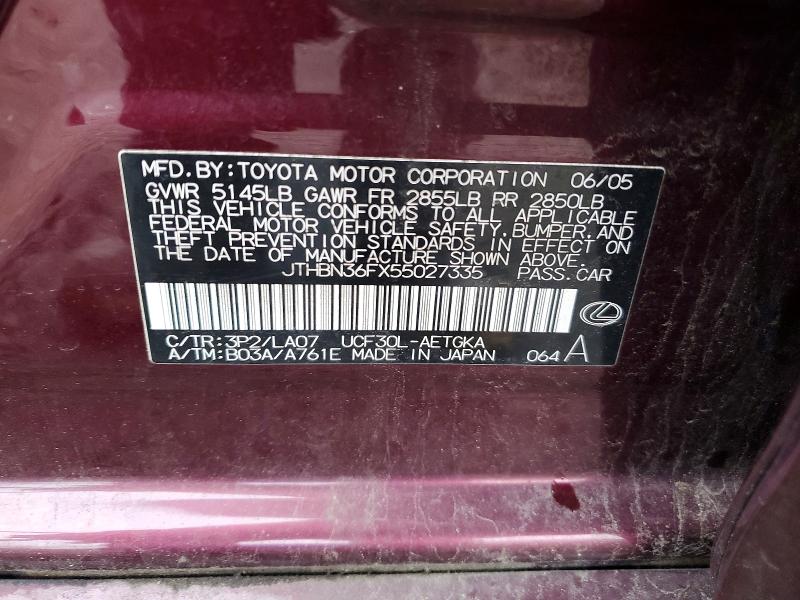 41920896 :رقم المزاد ، JTHBN36FX55027335 vin ، 2005 Lexus Ls 430 مزاد بيع