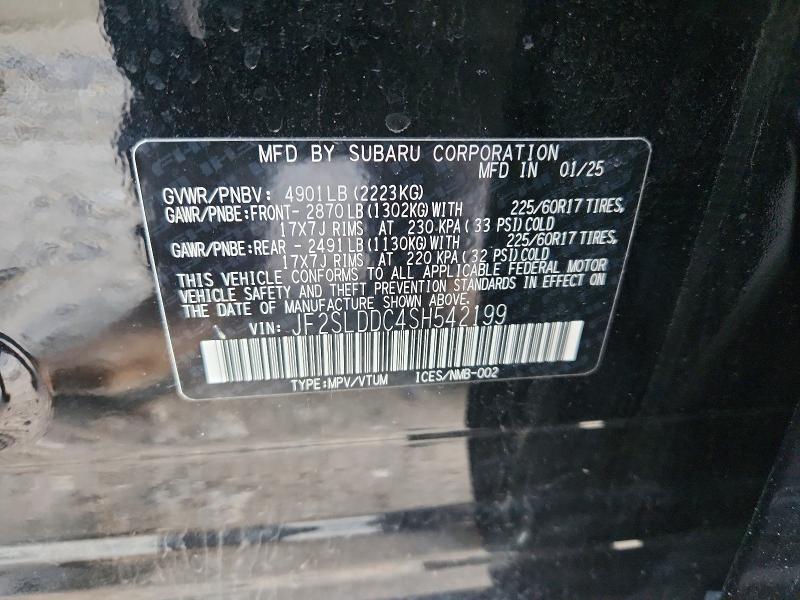 46141496 :رقم المزاد ، JF2SLDDC4SH542199 vin ، 2025 Subaru Forester مزاد بيع