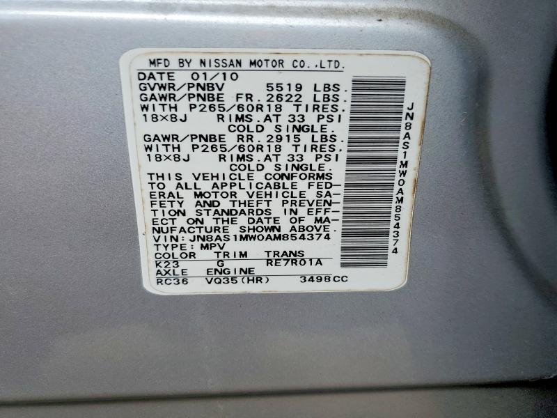 Aukcja sprzedaży 2010 Infiniti Fx35, vin: JN8AS1MW0AM854374, numer aukcji: 77239585