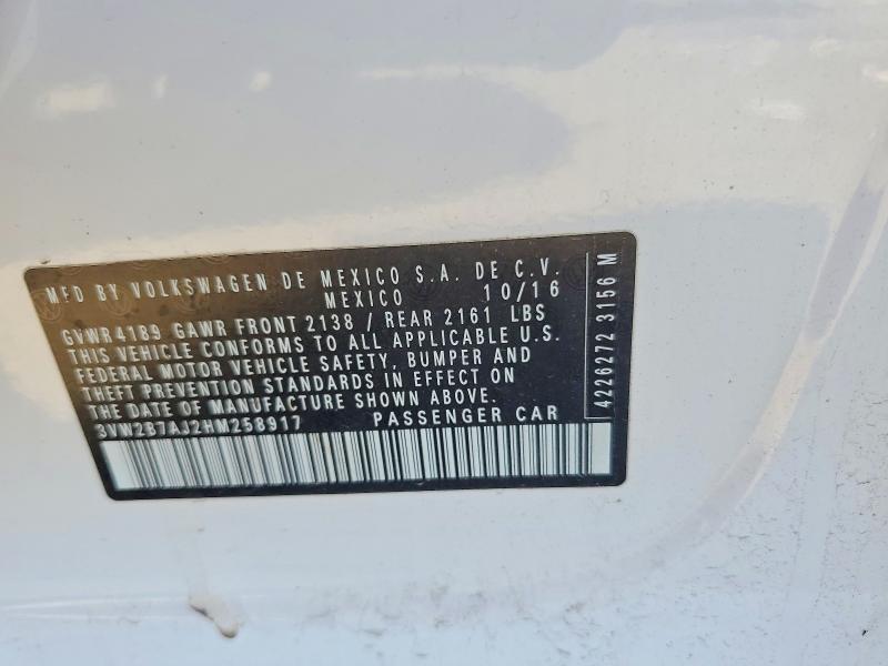 Продажа на аукционе авто 2017 Volkswagen Jetta, vin: 3VW2B7AJ2HM258917, номер лота: 78882415