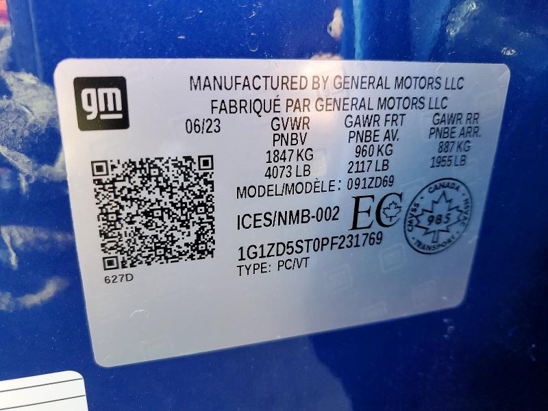 Aukcja sprzedaży 2023 Chevrolet Malibu, vin: 1G1ZD5ST0PF231769, numer aukcji: 45752356