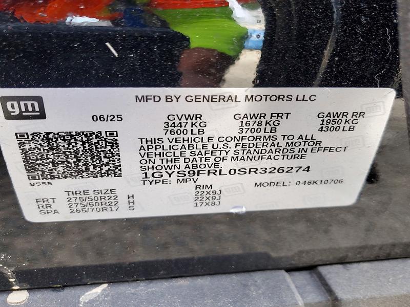 2025 Cadillac Escalade მანქანა იყიდება აუქციონზე, vin: 1GYS9FRL0SR326274, აუქციონის ნომერი: 79367995