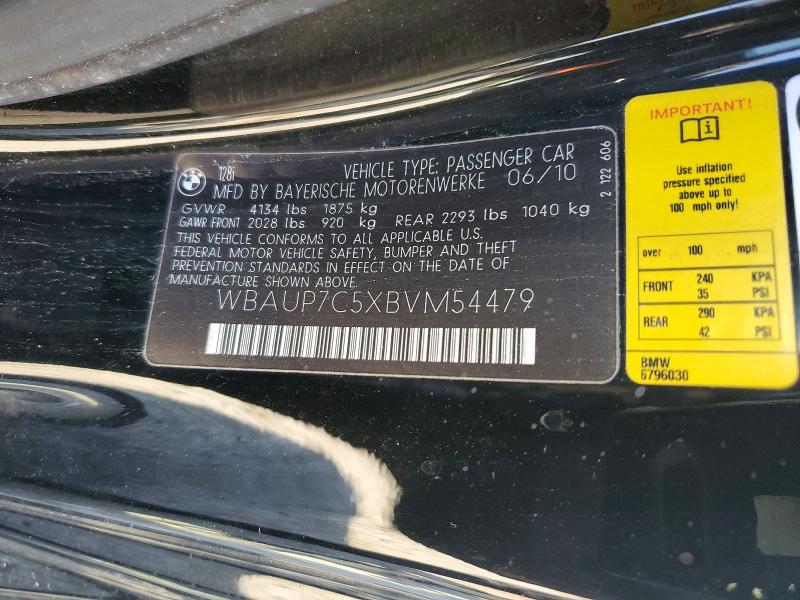 41703626 :رقم المزاد ، WBAUP7C5XBVM54479 vin ، 2011 Bmw 128 مزاد بيع