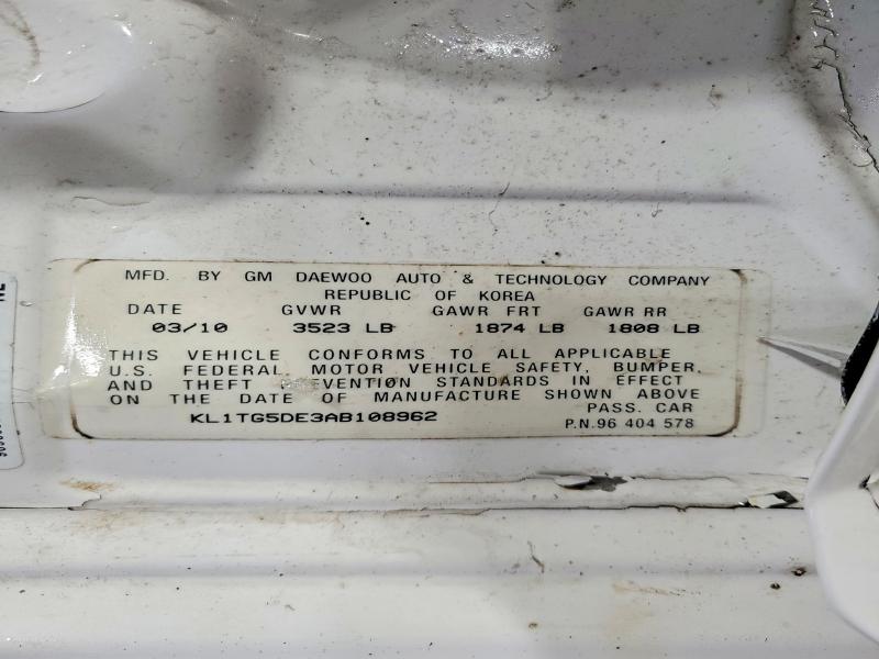 2010 Chevrolet Aveo მანქანა იყიდება აუქციონზე, vin: KL1TG5DE3AB108962, აუქციონის ნომერი: 45839056