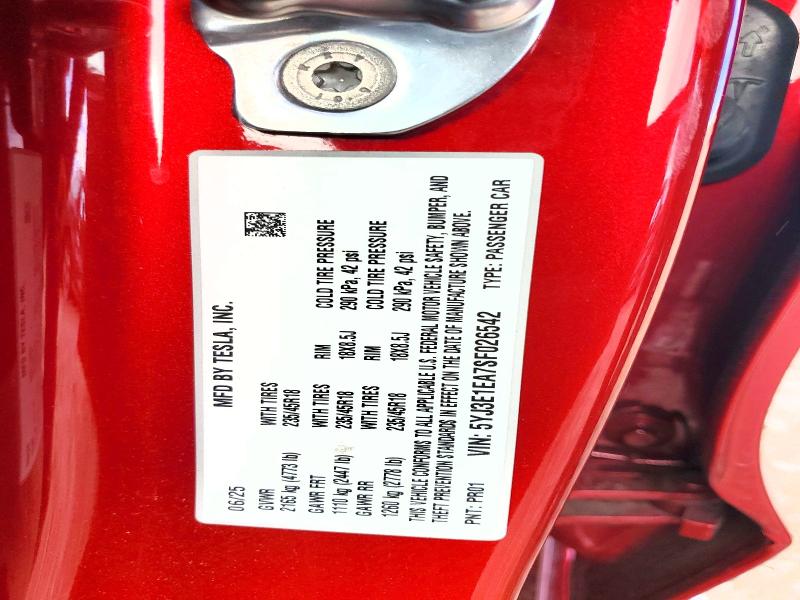 2025 Tesla Model 3 მანქანა იყიდება აუქციონზე, vin: 5YJ3E1EA7SF026542, აუქციონის ნომერი: 79555585