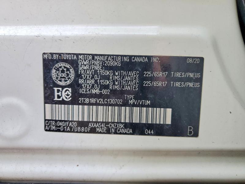 45605086 :رقم المزاد ، 2T3B1RFV2LC130702 vin ، 2020 Toyota Rav4 مزاد بيع