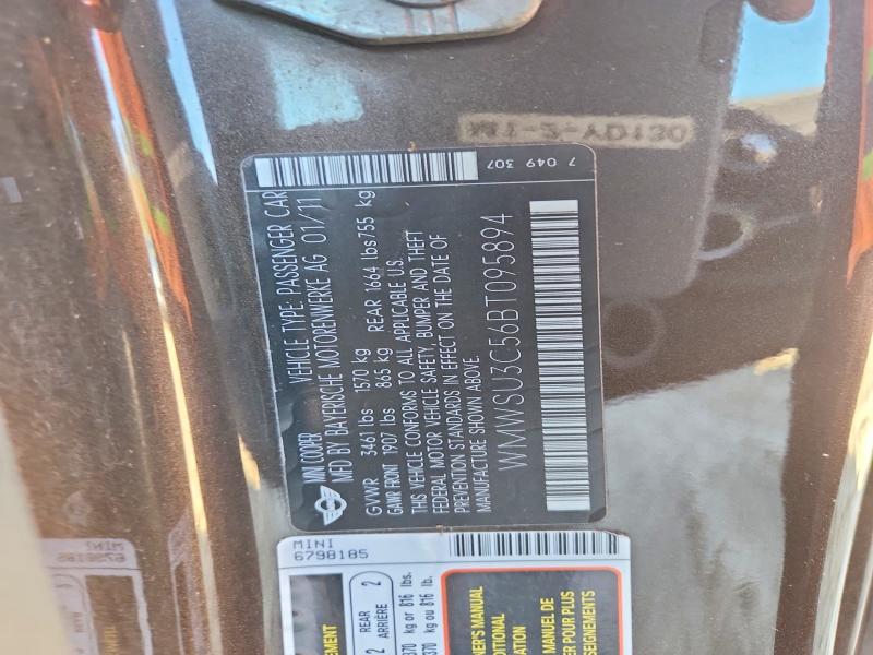 46412126 :رقم المزاد ، WMWSU3C56BT095894 vin ، 2011 Mini Cooper مزاد بيع