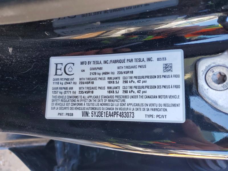 79077075 :رقم المزاد ، 5YJ3E1EA4PF483073 vin ، 2023 Tesla Model 3 مزاد بيع