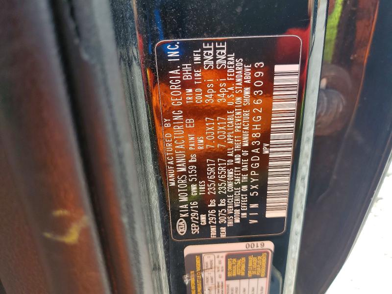 47350286 :رقم المزاد ، 5XYPGDA38HG263093 vin ، 2017 Kia Sorento مزاد بيع