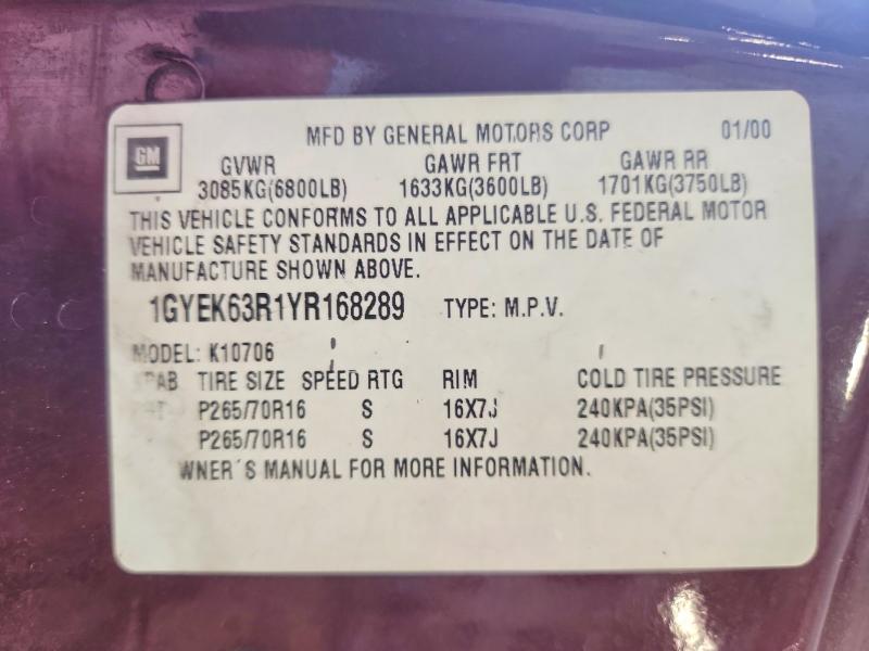 Aukcja sprzedaży 2000 Cadillac Escalade, vin: 1GYEK63R1YR168289, numer aukcji: 79711825
