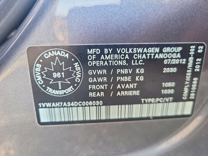 Продаж на аукціоні авто 2013 Volkswagen Passat, vin: 1VWAH7A34DC006030, номер лоту: 78273805