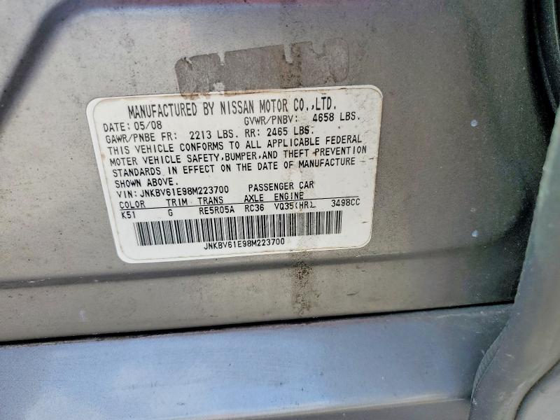 Aukcja sprzedaży 2008 Infiniti G35, vin: JNKBV61E98M223700, numer aukcji: 47510536