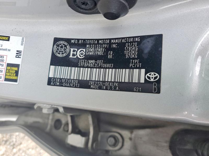 Продажа на аукционе авто 2020 Toyota Corolla, vin: 5YFBPRBE2LP106803, номер лота: 46127766