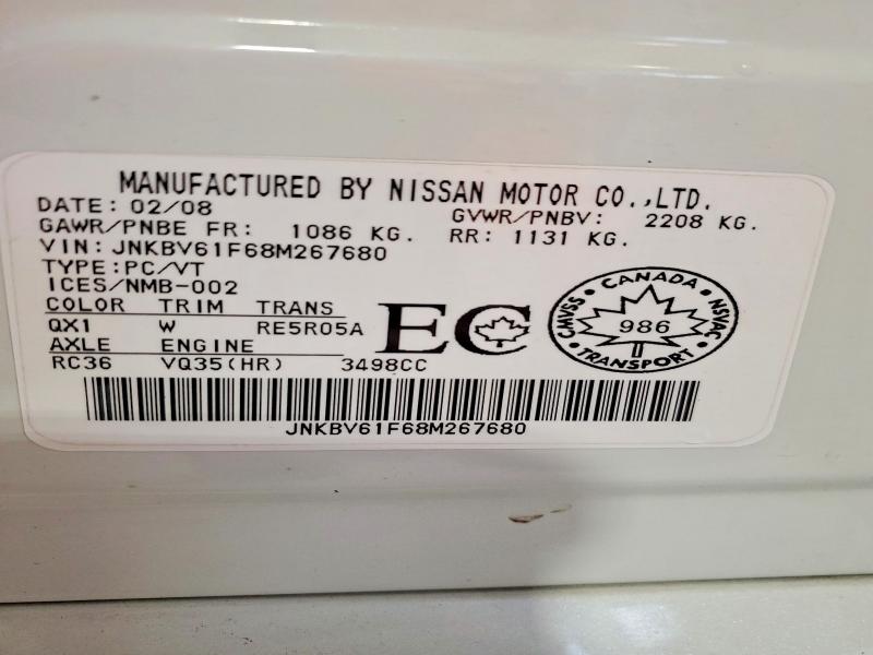 45680546 :رقم المزاد ، JNKBV61F68M267680 vin ، 2008 Infiniti G35 مزاد بيع