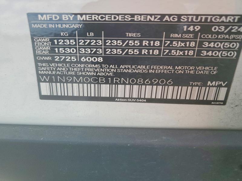 Продаж на аукціоні авто 2024 Mercedes-benz Eqb, vin: W1N9M0CB1RN086906, номер лоту: 48209866