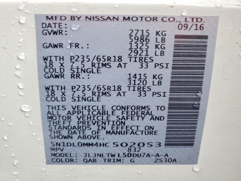 47053566 :رقم المزاد ، 5N1DL0MM4HC502053 vin ، 2017 Infiniti Qx60 مزاد بيع