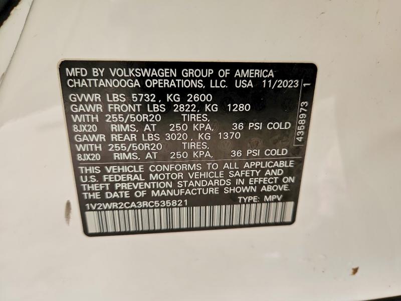 Продажа на аукционе авто 2024 Volkswagen Atlas, vin: 1V2WR2CA3RC535821, номер лота: 41624666