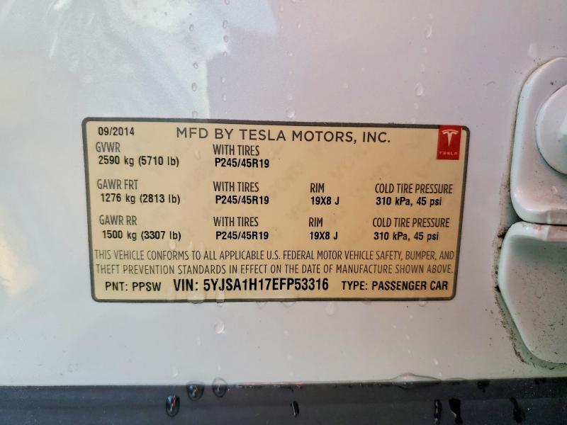 46173726 :رقم المزاد ، 5YJSA1H17EFP53316 vin ، 2014 Tesla Model S مزاد بيع