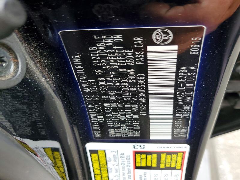 2021 Toyota Camry მანქანა იყიდება აუქციონზე, vin: 4T1K61AK3MU559663, აუქციონის ნომერი: 47760916
