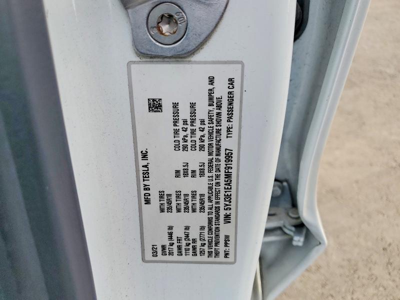 48004056 :رقم المزاد ، 5YJ3E1EA5MF919957 vin ، 2021 Tesla Model 3 مزاد بيع