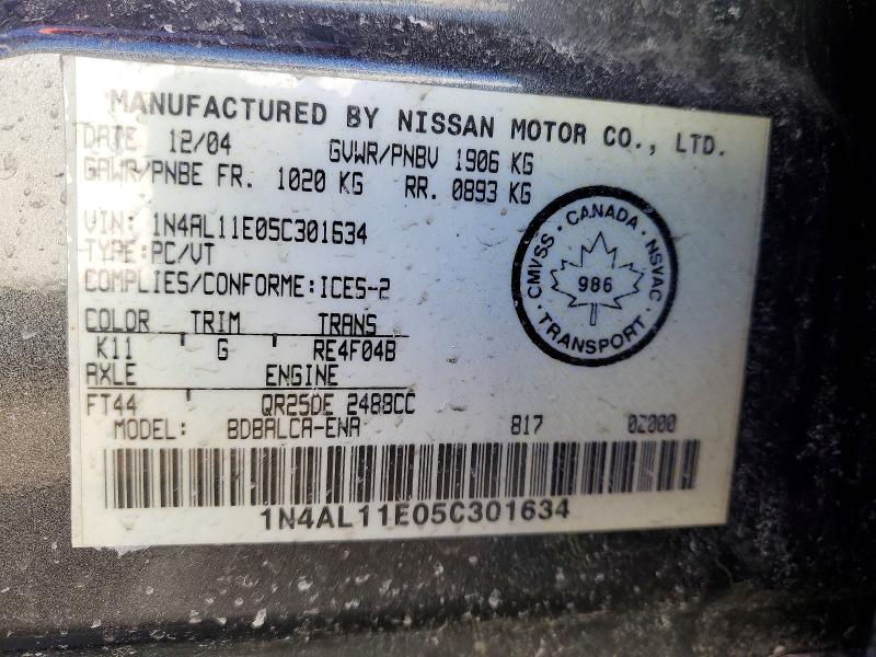 47542416 :رقم المزاد ، 1N4AL11E05C301634 vin ، 2005 Nissan Altima مزاد بيع