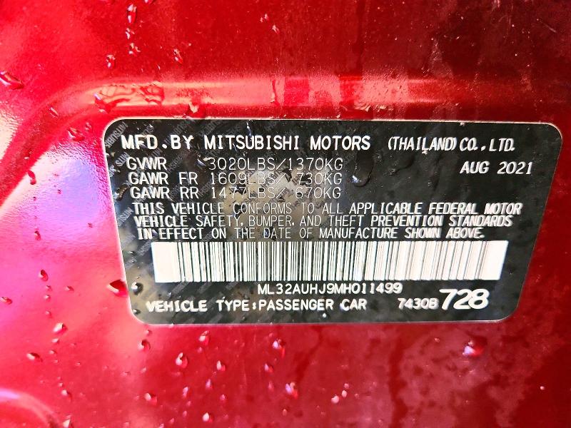 Aukcja sprzedaży 2021 Mitsubishi Mirage, vin: ML32AUHJ9MH011499, numer aukcji: 45491136
