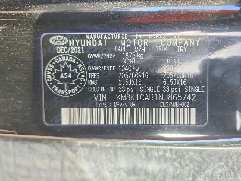 Продажа на аукционе авто 2022 Hyundai Kona, vin: KM8K1CAB1NU865742, номер лота: 46658956