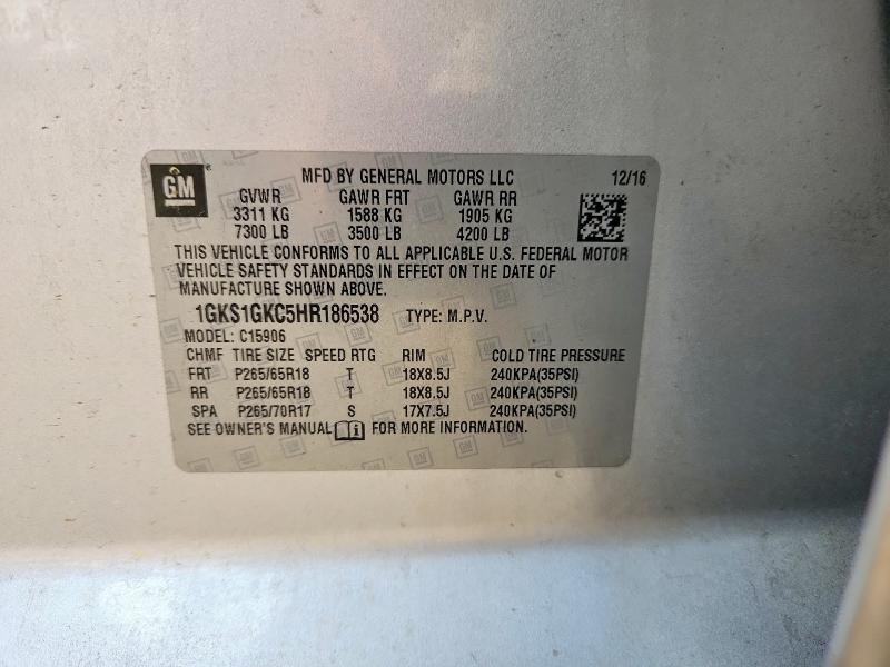 2017 Gmc Yukon Xl მანქანა იყიდება აუქციონზე, vin: 1GKS1GKC5HR186538, აუქციონის ნომერი: 47861916