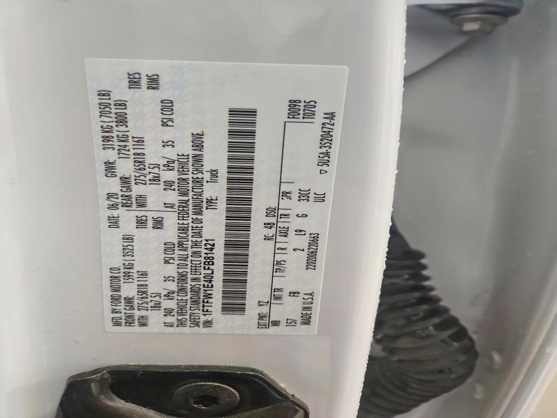 Продаж на аукціоні авто 2020 Ford F150, vin: 1FTFW1E40LFB81421, номер лоту: 46431056