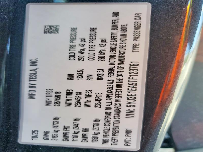 Aukcja sprzedaży 2026 Tesla Model 3, vin: 5YJ3E1EA9TF123761, numer aukcji: 79478225
