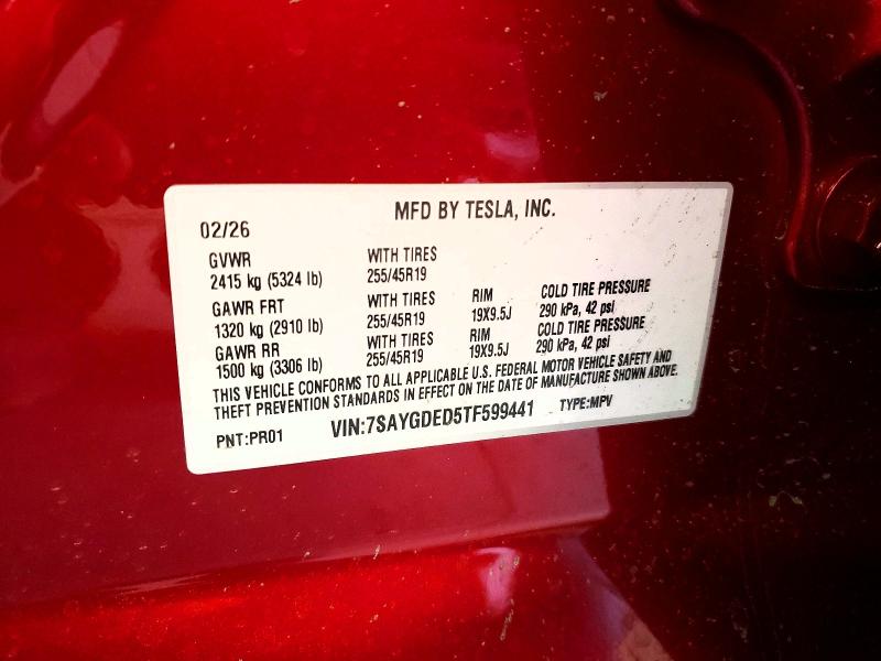 Aukcja sprzedaży 2026 Tesla Model Y, vin: 7SAYGDED5TF599441, numer aukcji: 48280446