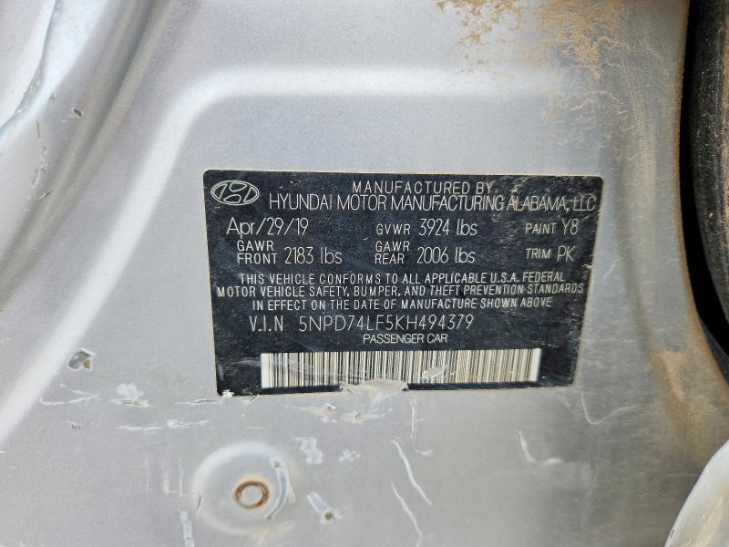 2019 Hyundai Elantra მანქანა იყიდება აუქციონზე, vin: 5NPD74LF5KH494379, აუქციონის ნომერი: 45817416