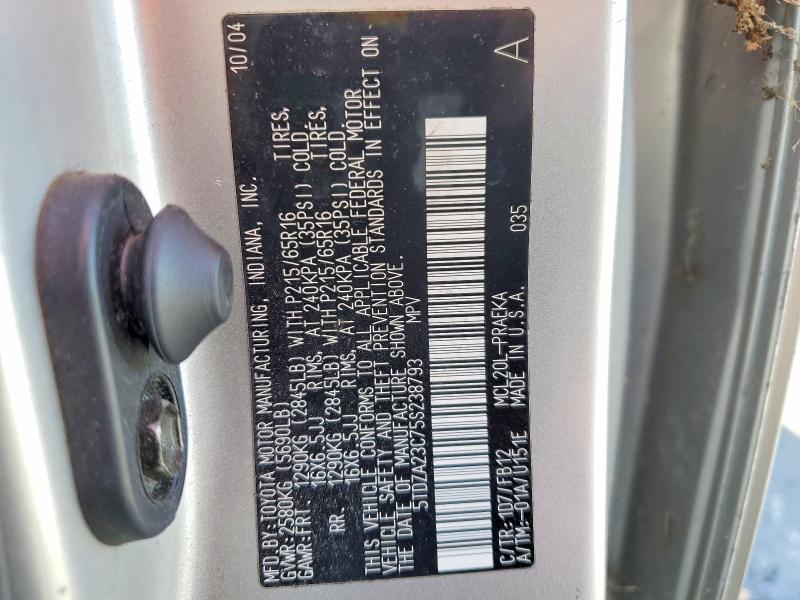 2005 Toyota Sienna მანქანა იყიდება აუქციონზე, vin: 5TDZA23C75S238793, აუქციონის ნომერი: 47795596