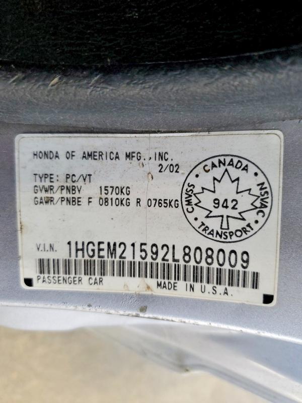 41805846 :رقم المزاد ، 1HGEM21592L808009 vin ، 2002 Honda Civic مزاد بيع