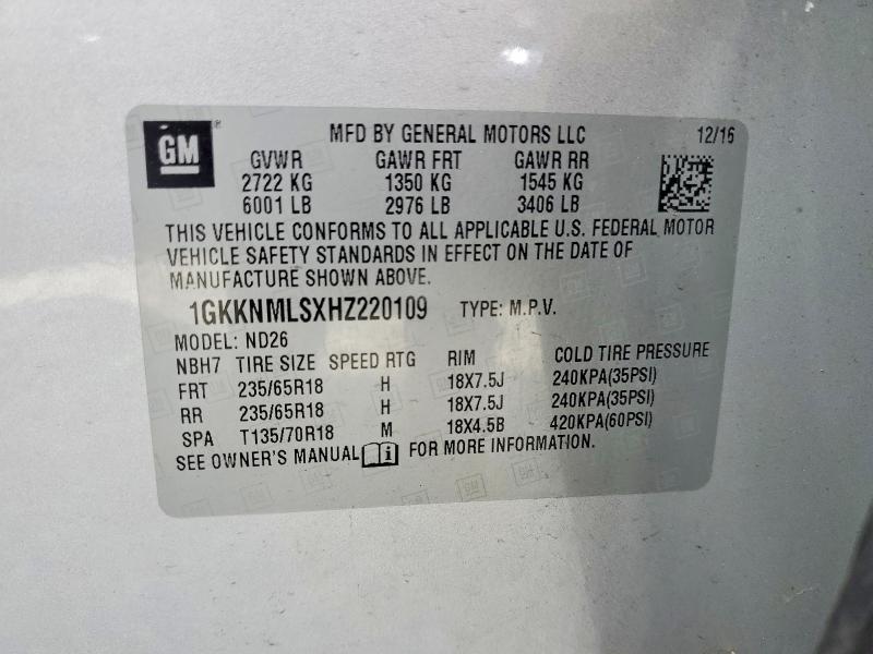 Продаж на аукціоні авто 2017 Gmc Acadia, vin: 1GKKNMLSXHZ220109, номер лоту: 52426506