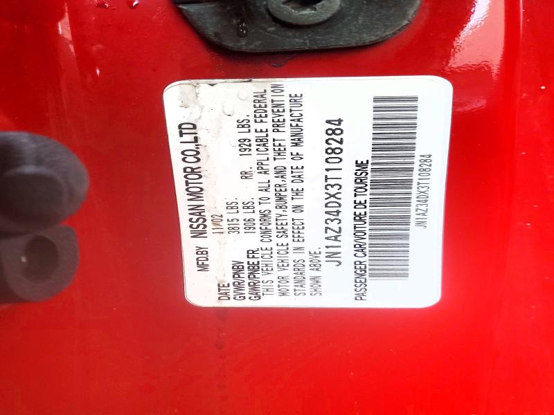 79699295 :رقم المزاد ، JN1AZ34DX3T108284 vin ، 2003 Nissan 350z مزاد بيع