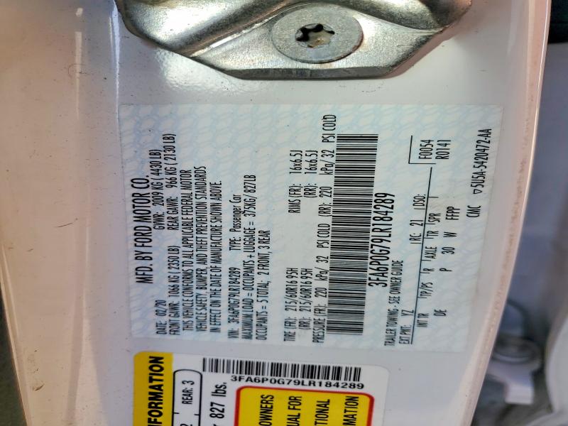 45922746 :رقم المزاد ، 3FA6P0G79LR184289 vin ، 2020 Ford Fusion مزاد بيع