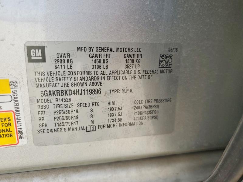46199176 :رقم المزاد ، 5GAKRBKD4HJ119896 vin ، 2017 Buick Enclave مزاد بيع