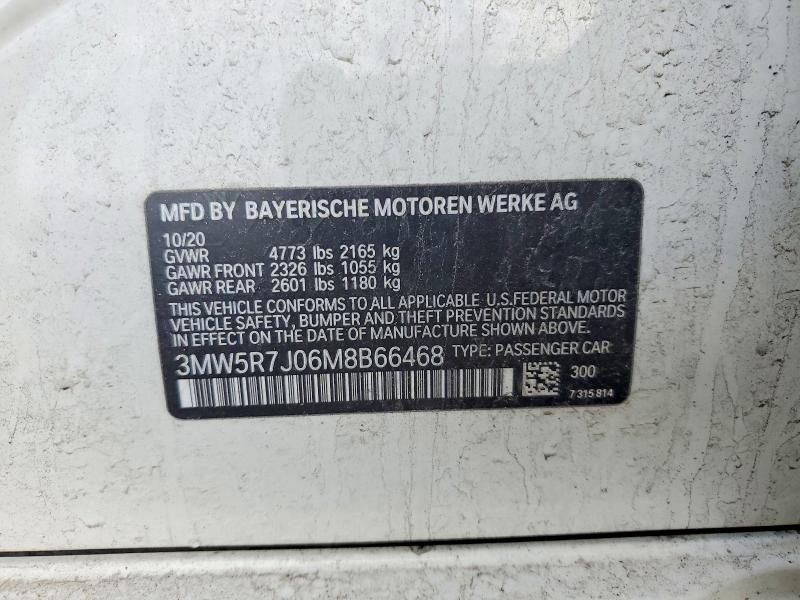 2021 Bmw 330xi მანქანა იყიდება აუქციონზე, vin: 3MW5R7J06M8B66468, აუქციონის ნომერი: 47085696