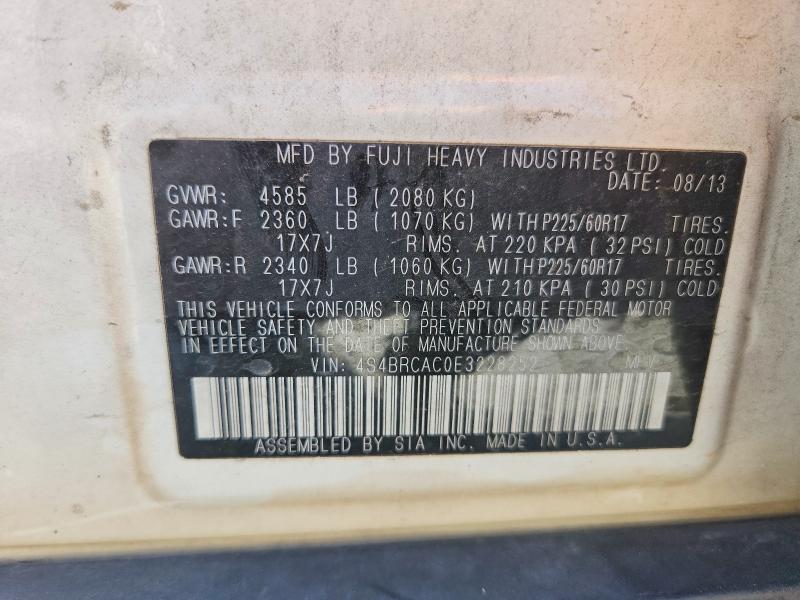 47589506 :رقم المزاد ، 4S4BRCAC0E3228252 vin ، 2014 Subaru Outback مزاد بيع